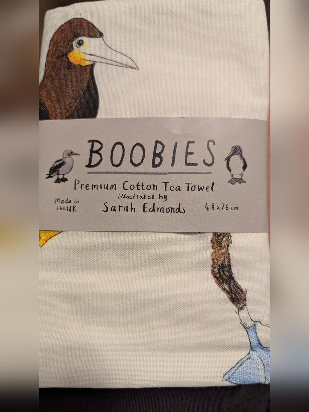 Boobies Tea Towel Illustrated By Sarah Edmonds NWT